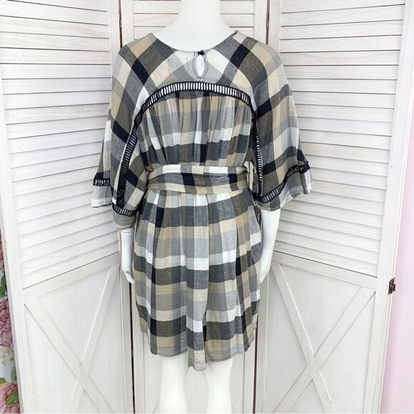 Maeve Anthropologie Plaid Kimono Tunic Dress Tie WaistTan Black Small - Picture 6 of 14